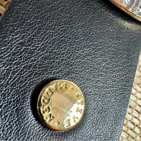 Steve Madden Reversible Vegan Leather Belt Black Burgundy Rhinestone Buckle Med. - Picture 6 of 12